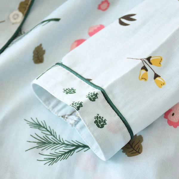 Women Pajamas Set 100% Cotton Printed Sleepwear Casual Nightwear Home Wear