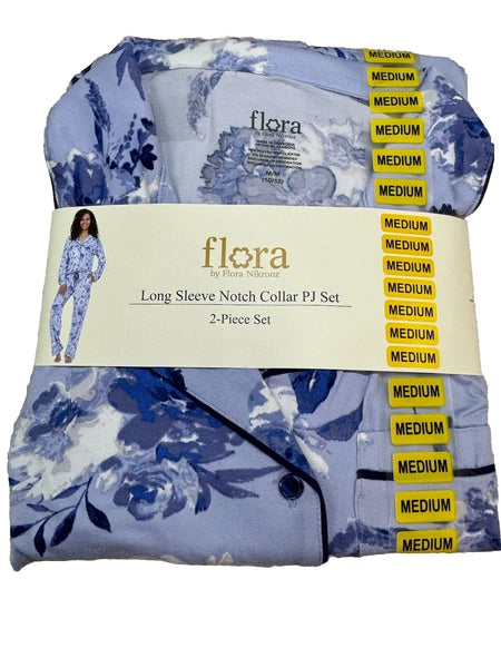 Flora Nikrooz Women's Long Sleeve & Pants PJ Set, Size Medium Blue Floral NEW