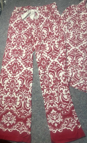 Soma Cool Nights Pajama Set Red Damask Baroque Print XS