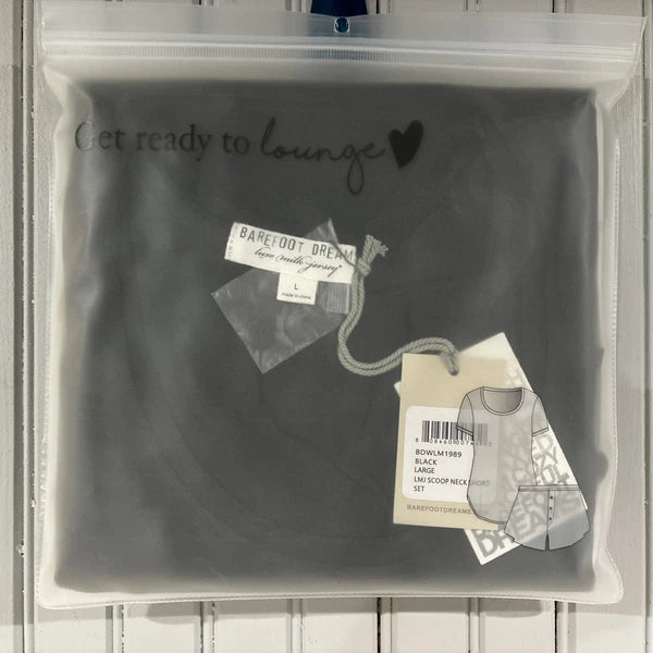 Barefoot Dreams Luxe Milk Jersey Scoop Neck Short Set Black NEW Large GIFT $110