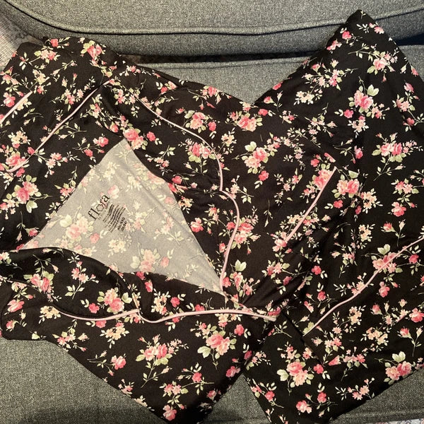 Flora Nikrooz Long Sleeve 2 Piece Lounge Pajama Set Black Pink XXL 22/24 Soft