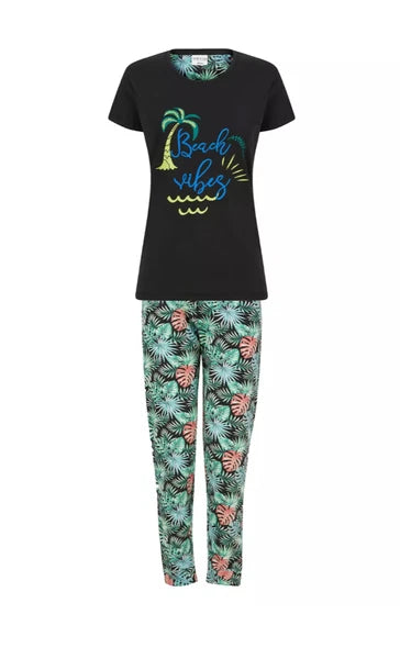 Ladies Pyjama Cotton Blend Printed Crew Neck 2 Piece Set 3 Prints