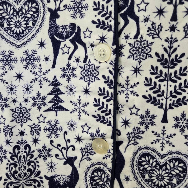 The Cats Pajamas Reindeer PJ Set Womens White Blue Holiday Christmas Loungewear