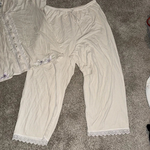 Aria Vintage Pajama Set 100% Cotton Lace Accent Embroidery  Cottagecore Cozy