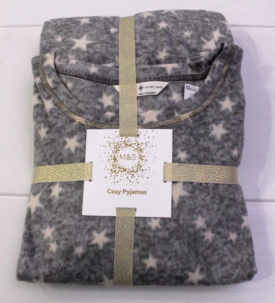 M & S Ladies Supersoft Fleece Pyjamas Long Sleeve Cuff Leg Warm Cosy Loungewear