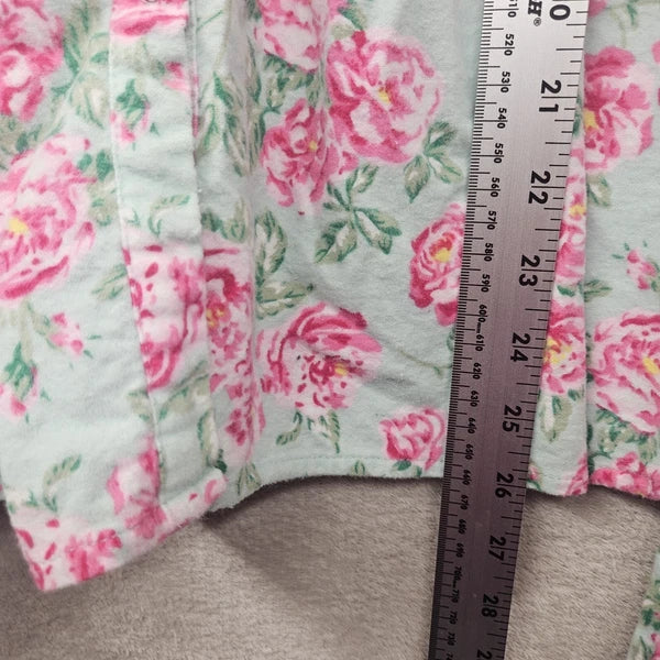 Lanz Of Salzburg Pajama Set Womens Green Floral Flannel Ruffle Cotton Grandma