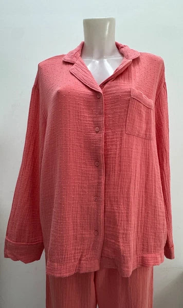 Ladies New Ex M&S  100% Cotton Coral  Pyjamas Size 8 10 12 14 16 18 20