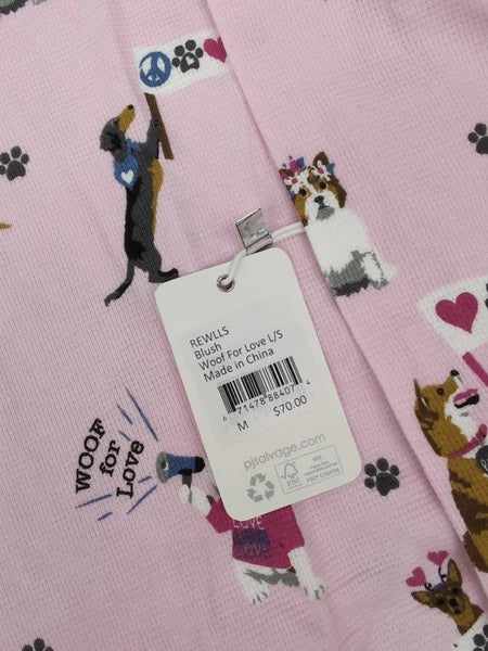 PJ Salvage Blush Woof For Love L/S Knit Pajama Set Sz Med AM27