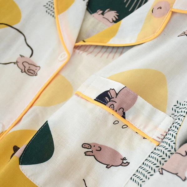 Women Pajamas Set 100% Cotton Printed Sleepwear Casual Nightwear Home Wear