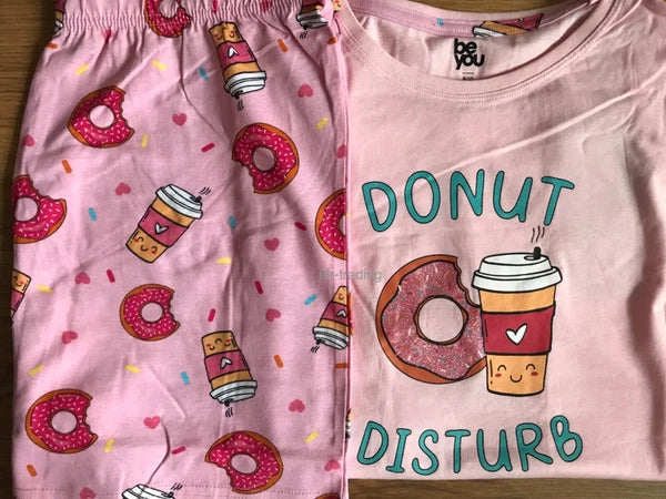 Ladies Womens Shortie PYJAMAS Set T SHIRT & SHORTS Top PJS Size UK 20-22
