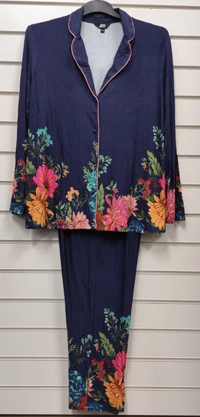 PRETTY SECRETS LADIES PLUS SIZE VISCOSE BLUE FLORAL PYJAMA SET UK SIZES 12-34