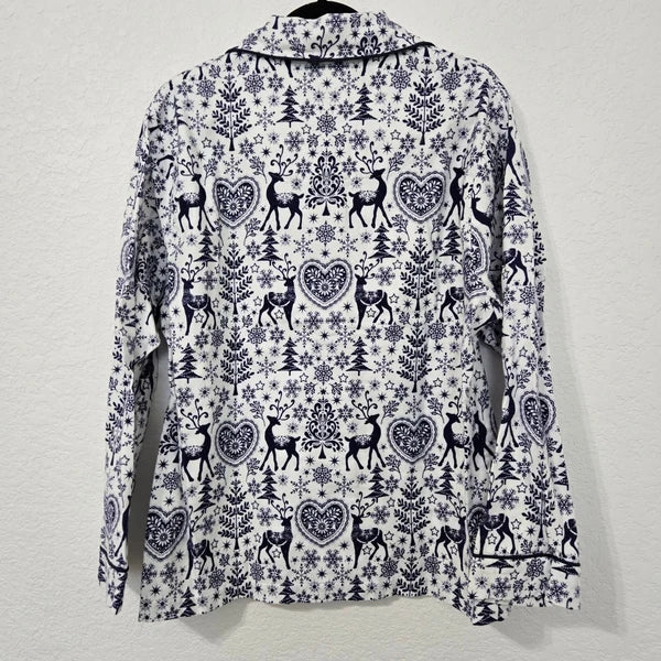 The Cats Pajamas Reindeer PJ Set Womens White Blue Holiday Christmas Loungewear