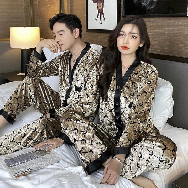 New Women's Pajama Set Velvet Pajama Printed Casual Home Wear Men