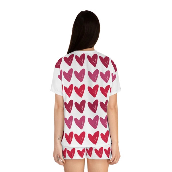 Love Is Everywhere Women's Short Pajama Set (White)