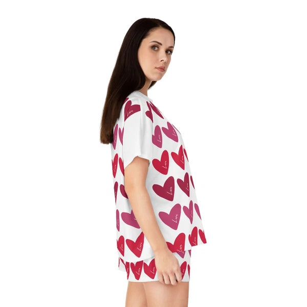 Love Is Everywhere Women's Short Pajama Set (White)