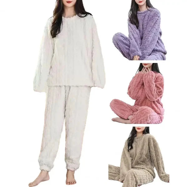 Winter Pajama Sets Women Sleepwear 2-piece Thicken Pullover Pants