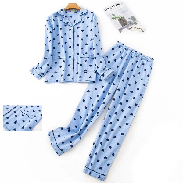 Womens 100% Cotton Pajamas Set Flannel Printed Button Nightwear Loungewear 12-24