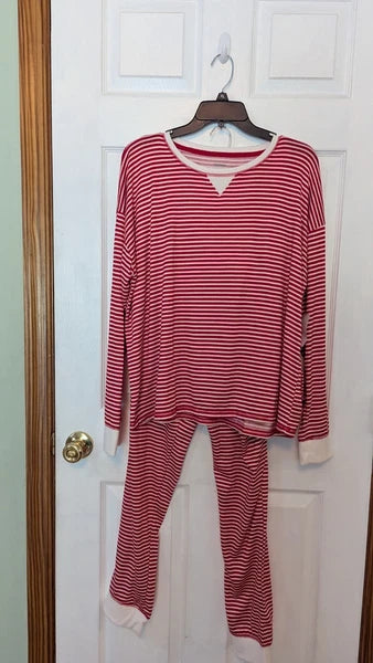 Sonoma Goods For Life PJ Set Red White Stripes Poly Span Knit Joggers Top XL