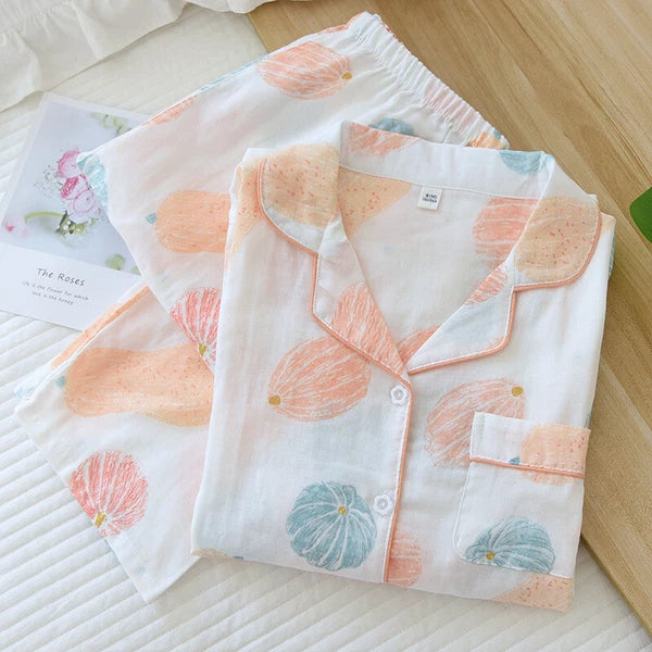 Women Pajamas Set 100% Cotton Printed Sleepwear Casual Nightwear Home Wear