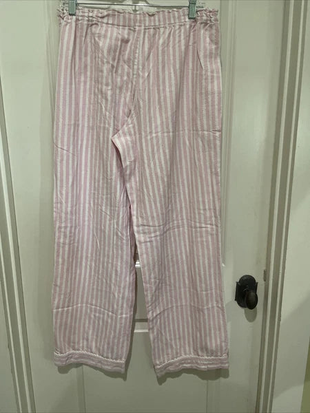 Victoria’s Secret Pajama Set Pink & White Striped Metallic Cotton Large Long