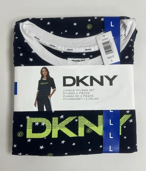 DKNY Pyjama 2 Piece Set Navy & Green Size Large Brand New In Original Packaging