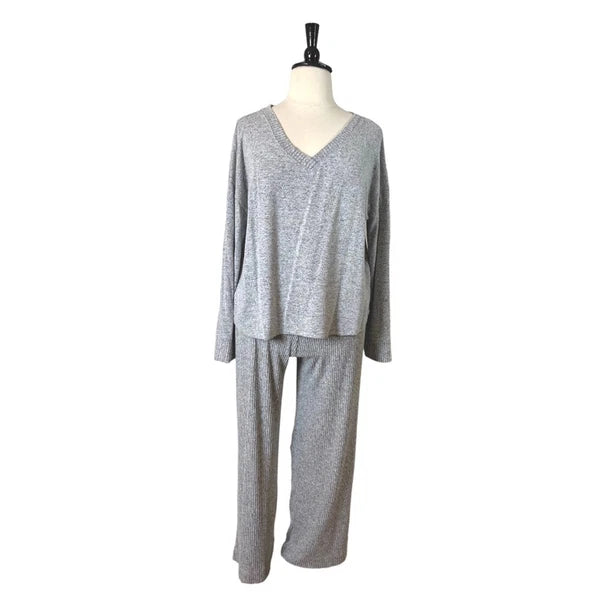 Soma Women’s Lounge Set Brushed Terry Ribbed Wide Leg Pants Gray Size XXL Plus
