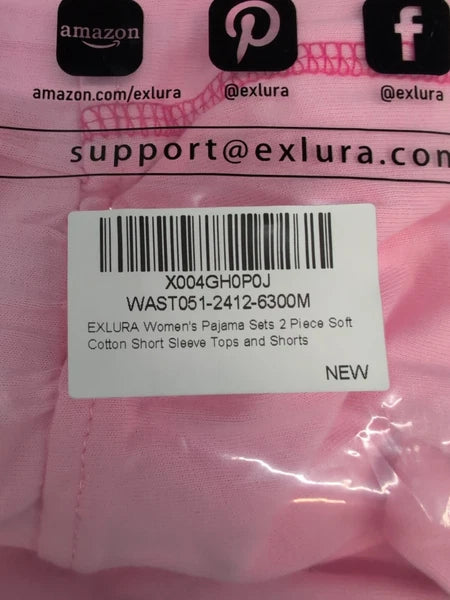 Exlura Soft Cotton Short Sleeves Top & Shorts Pajama Set Women's US Medium Pink