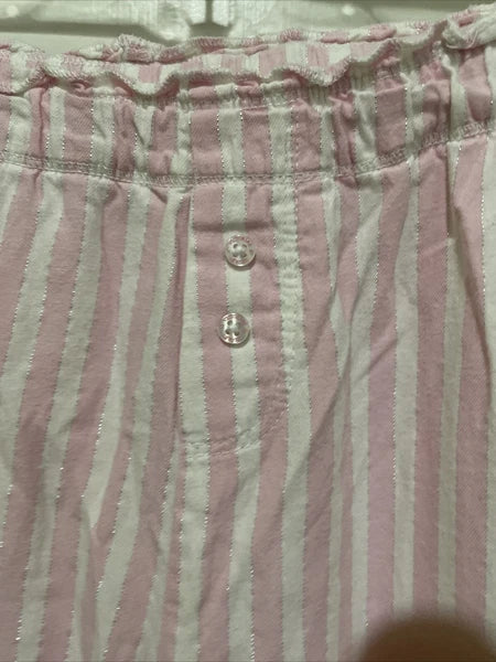 Victoria’s Secret Pajama Set Pink & White Striped Metallic Cotton Large Long
