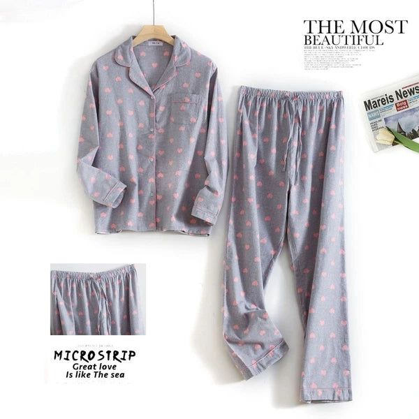 Womens 100% Cotton Pajamas Set Flannel Printed Button Nightwear Loungewear 12-24