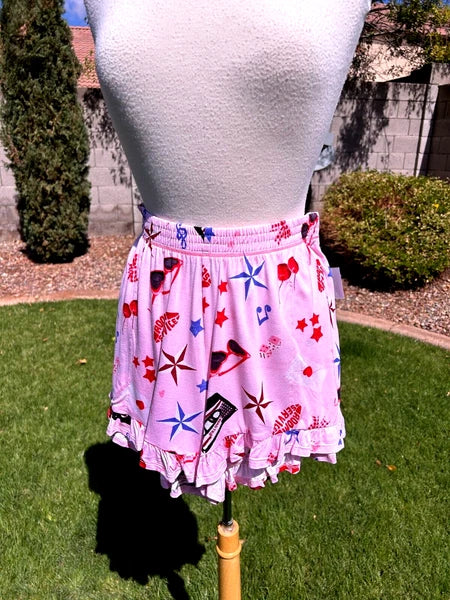 Room Service Short Pajamas 2 Piece Set Women's L Pink "Road Trip" Print $68 NWT