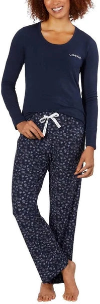 Womens Calvin Klein 2 PC PJ Pajama Lounge Set Navy Blue Hearts Small S