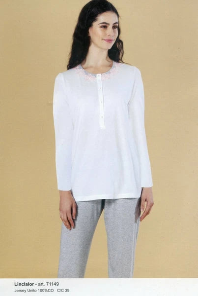 Long Sleeve Serafino Pajama Set In Cotton Jersey Linclalor 71149