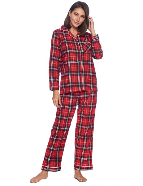 Casual Nights Women's Flannel Long Sleeve Button Down Pajama Set