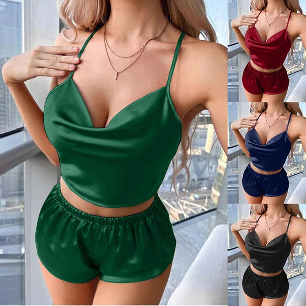 Womens Sexy-Lingerie Sleepwear Satin Silk Babydoll Lace Nightwear Pajamas Set
