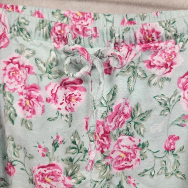 Lanz Of Salzburg Pajama Set Womens Green Floral Flannel Ruffle Cotton Grandma