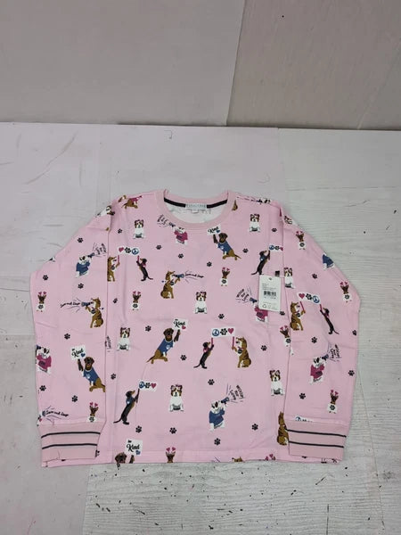 PJ Salvage Blush Woof For Love L/S Knit Pajama Set Sz Med AM27