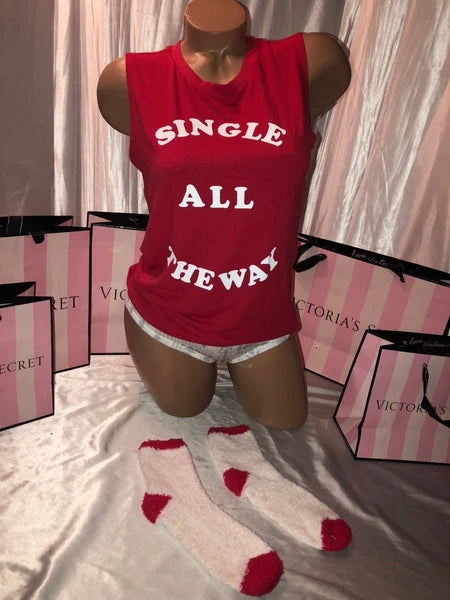 Victorias Secret Holiday Pajama Sleep Set  "Single All The Way" Medium