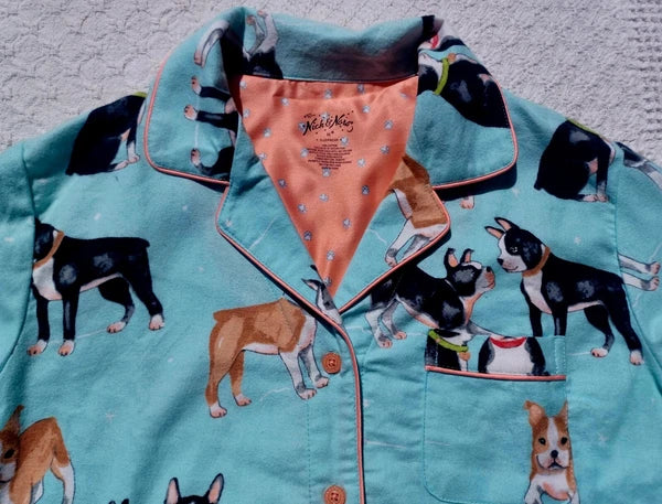 Nick&Nora Flannel Sleepwear Cotton Pajama Set Puppy Eyes Dog Print Relaxed M