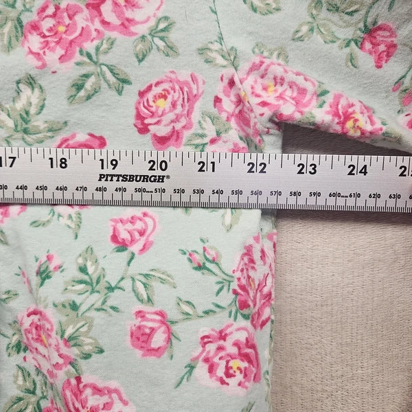 Lanz Of Salzburg Pajama Set Womens Green Floral Flannel Ruffle Cotton Grandma