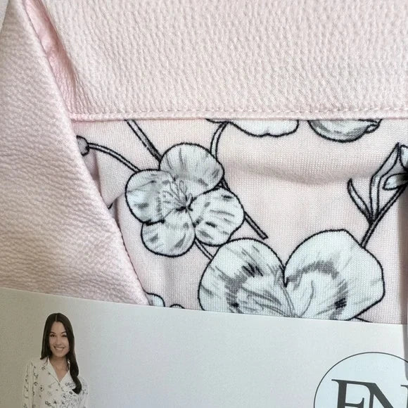 Flora Nikrooz Teal and White Pajama Set Satin Accents 2 Piece