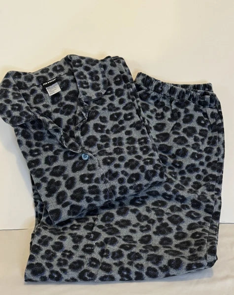 Joe Boxer Gray & Black Leopard Print  2 Piece Cotton Flannel Pajama Set Medium