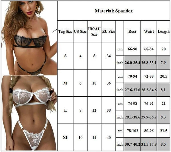 Womens Sexy Lingerie Lace Bra Thongs Set Babydoll Underwear Sleepwear Nightwear