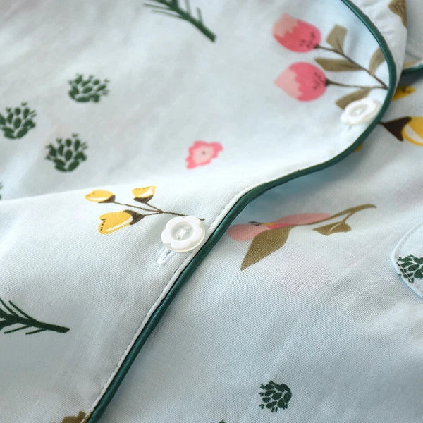 Women Pajamas Set 100% Cotton Printed Sleepwear Casual Nightwear Home Wear