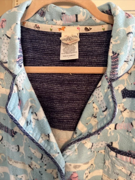 Munki Munki Flannel Pajamas Large Blue Dachshund Weiner Dog Pockets