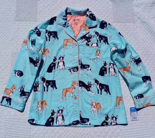 Nick&Nora Flannel Sleepwear Cotton Pajama Set Puppy Eyes Dog Print Relaxed M
