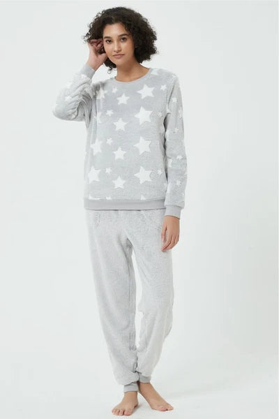 Ladies STAR SUPERSOFT FLEECE PYJAMAS Twosie Cosy Snuggle PJ SET UK 20-26