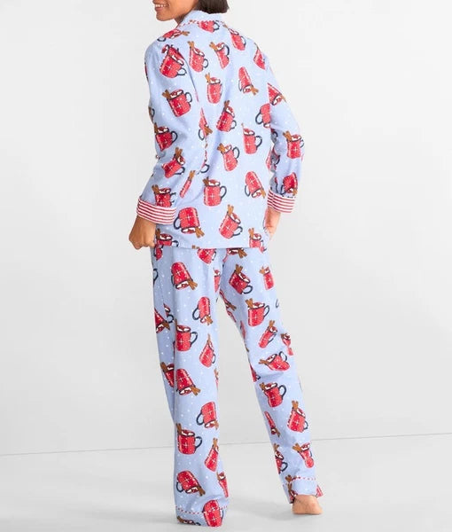 NWT PJ Salvage Blue/Red HOT COCOA Flannel Pajama/Lounge Set L HUG IN A MUG