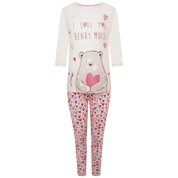 Ladies Ex-Stores Novelty Cute Bear And Panda Print Pyjama Set, Nightwear, PJ's