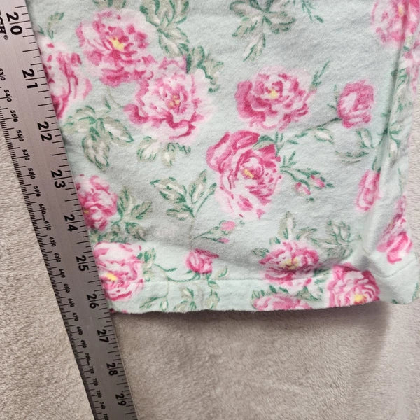 Lanz Of Salzburg Pajama Set Womens Green Floral Flannel Ruffle Cotton Grandma