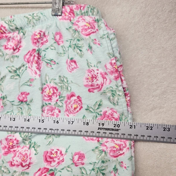 Lanz Of Salzburg Pajama Set Womens Green Floral Flannel Ruffle Cotton Grandma